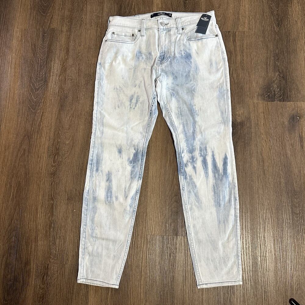 Hollister Advanced Stretch Super Skinny Blue Acid Wash Tie Dye Jeans Mens 32x30
